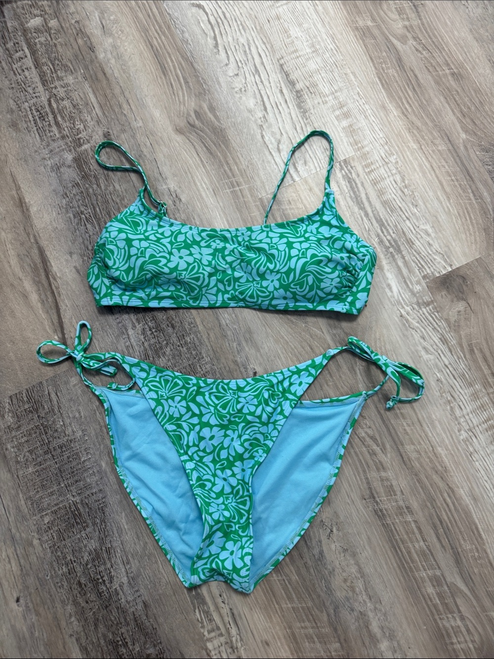wild fable Green Floral Print Tie-Side Bikini